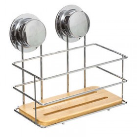 Pakoworld Rect 199-000033 Επιτοίχια Ραφιέρα Μπάνιου Inox με 1 Ράφι και Βεντούζες 19.5x12.5x18.5cm