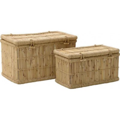 Inart 3-65-492-0001 Σετ Καλάθια Απλύτων Bamboo 75x50x44cm Καφέ