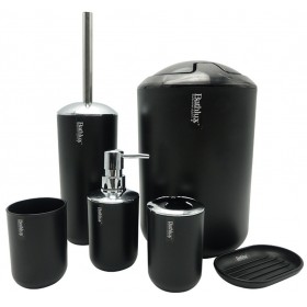 Flamingo Σετ Μπάνιου Πλαστικό Μαύρο 6τμχ