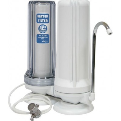 Aqua Filter FHCTF2 Συσκευή Φίλτρου Νερού Άνω Πάγκου Διπλή με Βρυσάκι με Ανταλλακτικό Φίλτρο