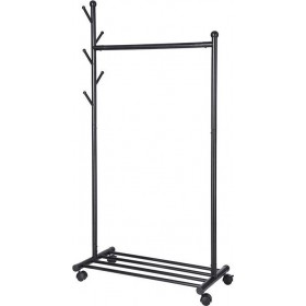 Songmics Τροχήλατη Κρεμάστρα Δαπέδου από Μέταλλο σε Μαύρο Χρώμα 85.2x42.5x174cmΚωδικός: HSR06B 