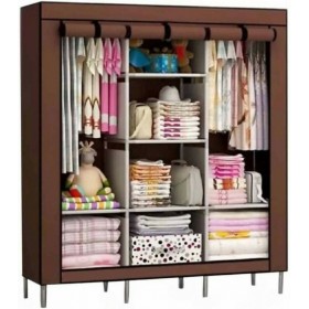 1014 Υφασμάτινη Ντουλάπα με Φερμουάρ και Ράφια σε Καφέ Χρώμα 130x45x175cm 42014NTL00CL