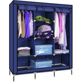 Υφασμάτινη Ντουλάπα με Φερμουάρ και Ράφια σε Μπλε Χρώμα 130x45x175cm HOD-HCX-88130-BLUE-OEM