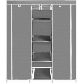 Υφασμάτινη Ντουλάπα με Φερμουάρ και Ράφια σε Γκρι Χρώμα 130x45x175cm 00009983