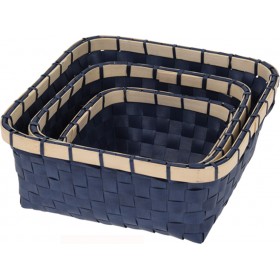 Καλάθι Αποθήκευσης Ψάθινο Μπλε Σκούρο 3τμχ
