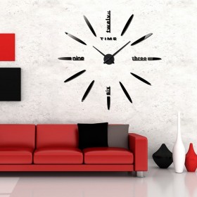 Ρολόι Τοίχου Αυτοκόλλητο 3D Stickers Mirror DIY Black (Διάσταση Αριθμών 12cm) Πλαστικό 70cm
