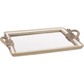 Inart Δίσκος/Καθρέπτης Polyresin Εκρού/Χρυσός 39x25x2cm