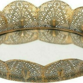 Inart Διακοσμητικός Δίσκος Μεταλλικός Στρογγυλός Με Καθρέπτη Χρυσός 39x39x8cm