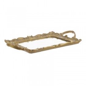 Inart Δίσκος Polyresin Με Καθρέπτη Αντικέ Χρυσός 39x25x3cm