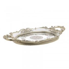 Inart Δίσκος Polyresin Με Καθρέπτη Λευκός/Χρυσός 40,5x25x4,5cm