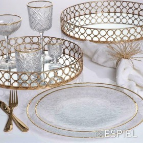 Espiel Διακοσμητική Πιατέλα Γυάλινη Kendo Χρυσό 28x28x2cm