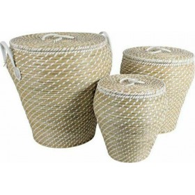 Σετ Διακοσμητικά Καλάθια Ψάθινα Μπεζ-Λευκό 3τμχ Inart