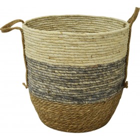 Διακοσμητικό Καλάθι Ψάθινο Μπεζ - Γκρι 40x40x39cm Ankor