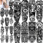 Extra Large Black Temporary Tattoos for Men &amp Women Greek Myth Maori Warrior Compass Temporary Tattoo Sleeves 8 x Sheets of F