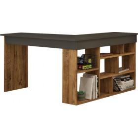 Γωνιακό Γραφείο με Βιβλιοθήκη Rosaline από Μασίφ Ξύλο Ανθρακί / Oak 120x129x72εκ.Κωδικός: 176-000024 