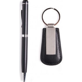 Ανδρικό Σετ Δώρου Μαύρο Συνθετικό Δέρμα Μπρελόκ και Στυλό 2018.002-13
