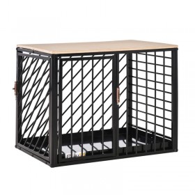 Pawhut Συρμάτινο Κλουβί Σκύλου με Ξύλινη Οροφή 61x44x49cm