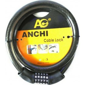 Anchi Cable Lock Κλειδαριά Ποδηλάτου Κουλούρα με Συνδυασμό Μαύρη