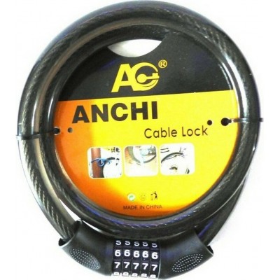 Anchi Cable Lock Κλειδαριά Ποδηλάτου Κουλούρα με Συνδυασμό Μαύρη
