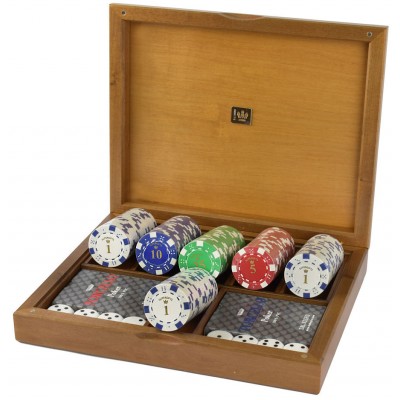 Dal Negro Ξύλινη Κασετίνα από Καρυδιά με 150 Μάρκες Poker 12gr με Αξία &amp 2 Πλαστικές Τράπουλες