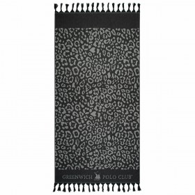 Greenwich Polo Club Πετσέτα Θαλάσσης Παρεό με Κρόσσια Γκρι / Μαύρο 170x90cm