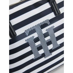 Tommy Hilfiger Poppy Υφασμάτινη Τσάντα Θαλάσσης Λευκό/Navy Blue με Ρίγες