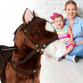 Hoppline Λούτρινο Κουνιστό Αλογάκι με Ήχους Σκούρο Καφέ