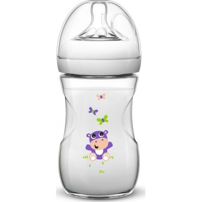 Philips Πλαστικό Μπιμπερό Natural Κατά των Κολικών με Θηλή Σιλικόνης 260ml για 1+ μηνών ΙπποπόταμοςΚωδικός: SCF627/22 