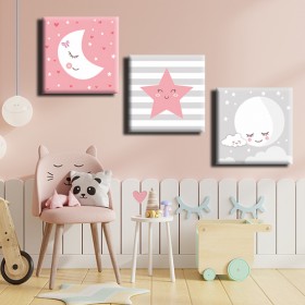 Φεγγάρι και αστέρια για καληνύχτα Πίνακες σε καμβά set
