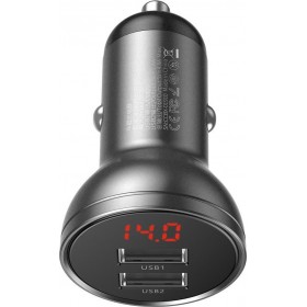 Baseus Φορτιστής Αυτοκινήτου Γκρι CCBX-0G Συνολικής Έντασης 4.8A με Θύρες: 2xUSB και Βολτόμετρο Μπαταρίας Baseus Φορτιστής Αυτοκινήτου Γκρι CCBX-0G Συνολικής Έντασης 4.8A με Θύρες: 2xUSB και Βολτόμετρο Μπαταρίας