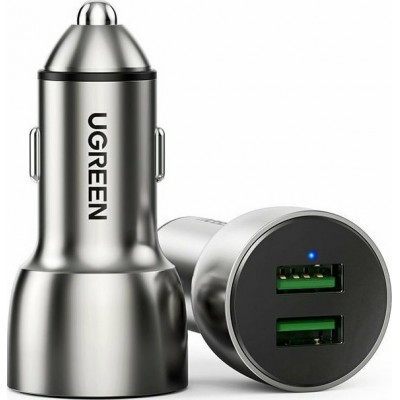 Ugreen Φορτιστής Αυτοκινήτου Γκρι Συνολικής Έντασης 3A Γρήγορης Φόρτισης με Θύρες: 2xUSBΚωδικός: 60713 