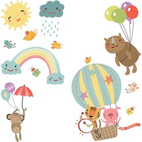 Αυτοκόλλητο Τοίχου Rainbow Animals L 12τμχ