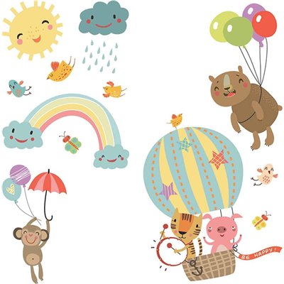 Αυτοκόλλητο Τοίχου Rainbow Animals L 12τμχ