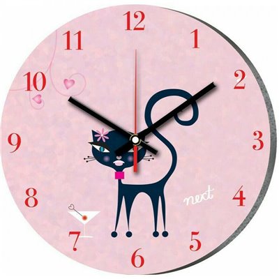 Next Deco Ρολόι Τοίχου Ροζ Γάτα Πλαστικό 31cm
