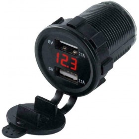 Αδιάβροχος Φορτιστής Μοτοσυκλέτας 2.1A με Θύρες: 2xUSB με ΒολτόμετροΚωδικός: EE3658 