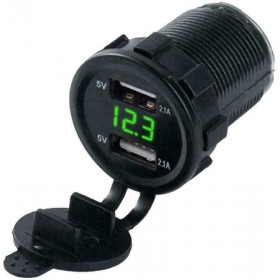 Αδιάβροχος Φορτιστής Μοτοσυκλέτας 2.1A με Θύρες: 2xUSB με ΒολτόμετροΚωδικός: EE3659 