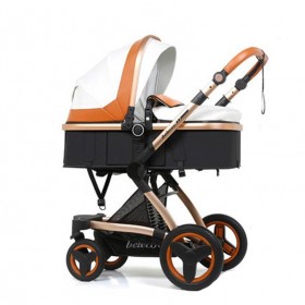 Καροτσάκι μωρού δερμάτινο λευκό-ταμπά 2 σε 1 Belecoo K-216 Καροτσάκι μωρού δερμάτινο λευκό-ταμπά 2 σε 1