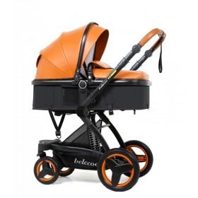 Καροτσάκι μωρού δερμάτινο καφέ 2 σε 1 Belecoo K-215  Καροτσάκι μωρού δερμάτινο καφέ 2 σε 1