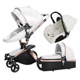 Καροτσάκι μωρού λευκό-χρυσό 3 σε 1 Aulon B-107  Καροτσάκι μωρού λευκό-χρυσό 3 σε 1