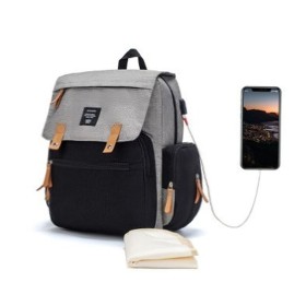 Τσάντα πλάτης μωρού LEQUEEN μαύρο-γκρι με δερμάτινες λεπτομέρειες B-631 Τσάντα πλάτης μωρού LEQUEEN μαύρο-γκρι με δερμάτινες λεπτομέρειες