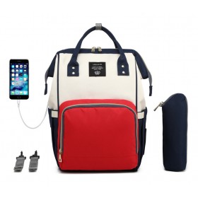 Τσάντα πλάτης μωρού κόκκινη-μπλε-μπεζ με usb Lequeen B-625 Τσάντα πλάτης μωρού κόκκινη-μπλε-μπεζ με usb Lequeen