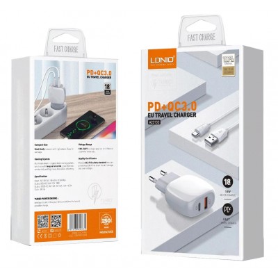 LDNIO A2313C ΦΟΡΤΙΣΤΗΣ QC3.0 + PD 18W ΜΕ ΚΑΛΩΔΙΟ TYPE C 1M