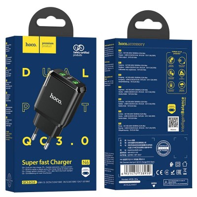 HOCO N6 ΦΟΡΤΙΣΤΗΣ CHARMER, 2 ΘΥΡΕΣ, QC3.0, 18w, ΜΑΥΡΟ