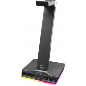 SPEEDLINK SL-800910-BK, EXCELLO ILLUMINATED HEADSET STAND, 3-PORT USB 2.0 HUB, INTEGRATED SOUNDCARD, BLACK