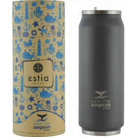 Estia Travel Cup Save The Aegean Ποτήρι Θερμός με Καλαμάκι Matte Γκρι 500ml Estia Travel Cup Save The Aegean Ποτήρι Θερμός με Καλαμάκι Matte Γκρι 500ml