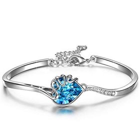 Kami Idea Γυναικείο βραχιόλι Φυλακιστής της αγάπης Bangle με μπλε κρύσταλλο από Swarovski λευκό επιχρυσωμένο