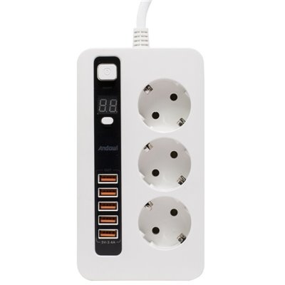 Andowl Q-688 Πολύμπριζο με 3 θέσεις σούκο και 5 USB με χρονοδιακόπτη