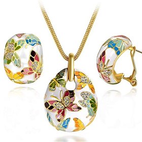 Kami Idea άνοιξη του Butterfly Parure γυναικείο κολιέ σκουλαρίκια με λευκό κρύσταλλο