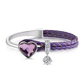 Le Premium Βραχιόλι δερμάτινο με κρύσταλλο σε σχήμα καρδιάς Swarovski Μοβ