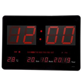 Μεγάλη Ψηφιακή Πινακίδα LED - Ρολόι Τοίχου με Θερμόμετρο και Ημερολόγιο